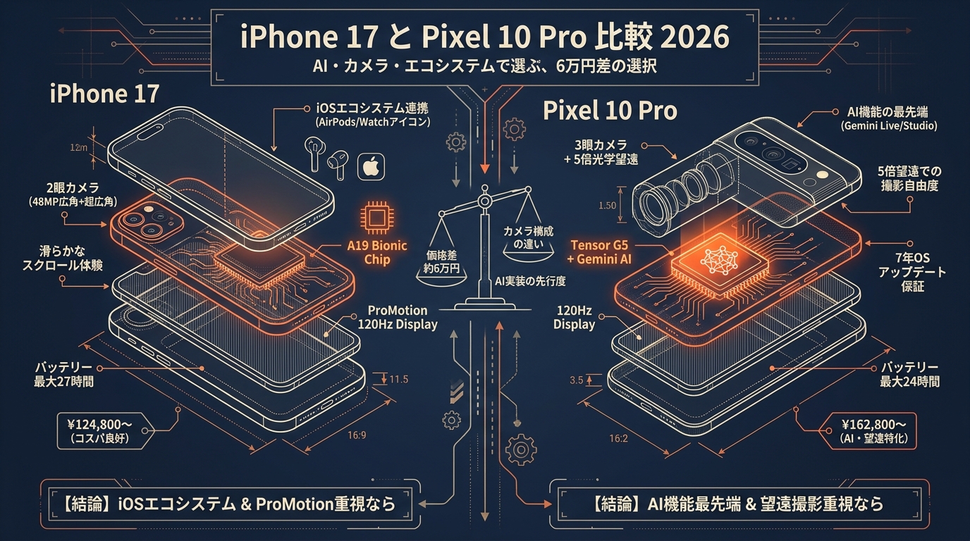 iPhone 17とPixel 10 Pro比較2026 アイキャッチ（PC用）